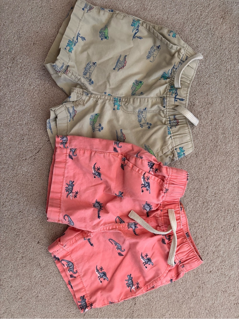 The Children's Place Coral and Tan Dino Print Drawstring Shorts